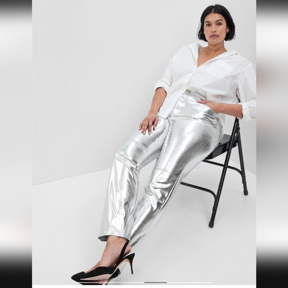 GAP Silver Hi Rise Vegan Cheeky Pants Sz 29 - Picture 3 of 6